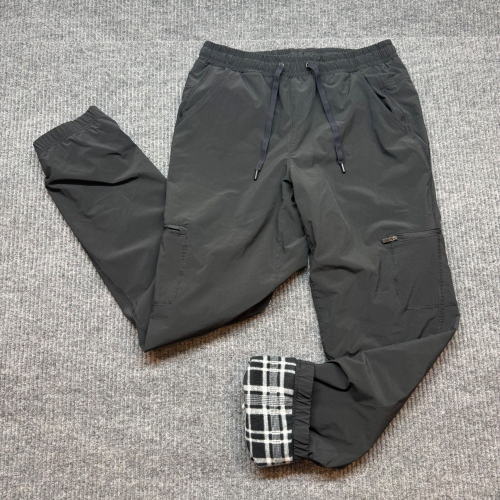 Eddie Bauer Womens 4 Fleece Lined Cargo Jogger Pants Grey Plaid Cuff Hiking
